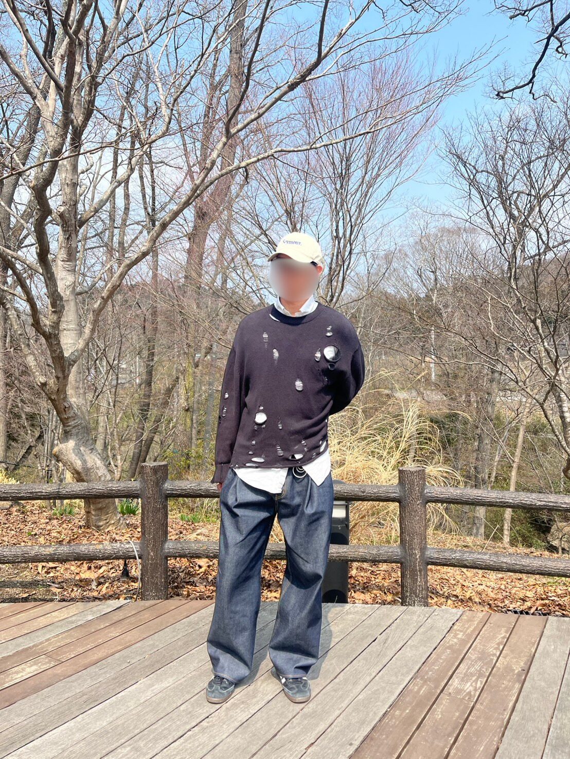 SUBLATIONS 2TUCK WIDE DENIM PANTSを使った春秋コーデ全体像