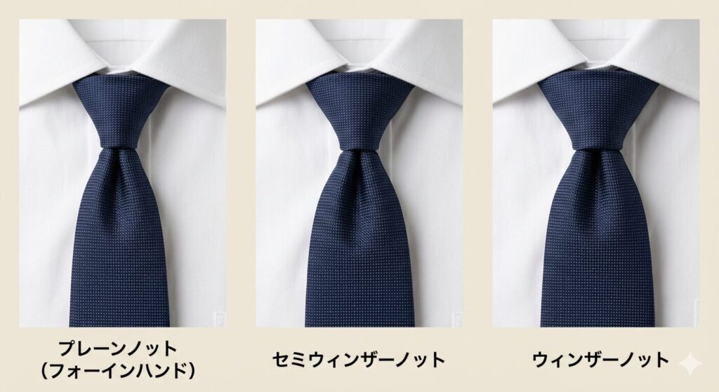 ネクタイの結び目の大きさ比較画像